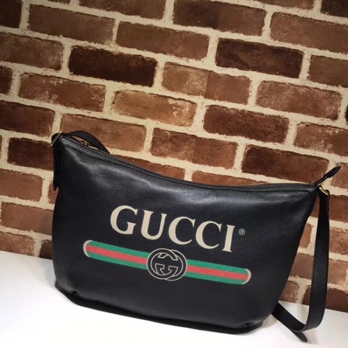 Bolso hobo de media luna con estampado Gucci 523588 negro