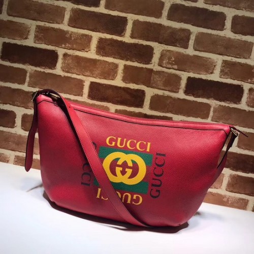 Bolso hobo de media luna con estampado Gucci 523588 rojo