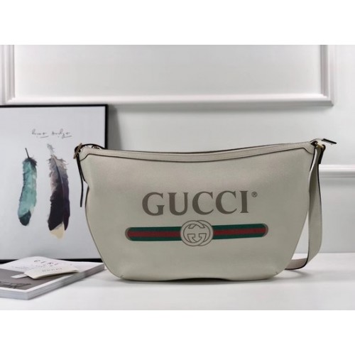 Bolso hobo de media luna con estampado Gucci 523588 blanco