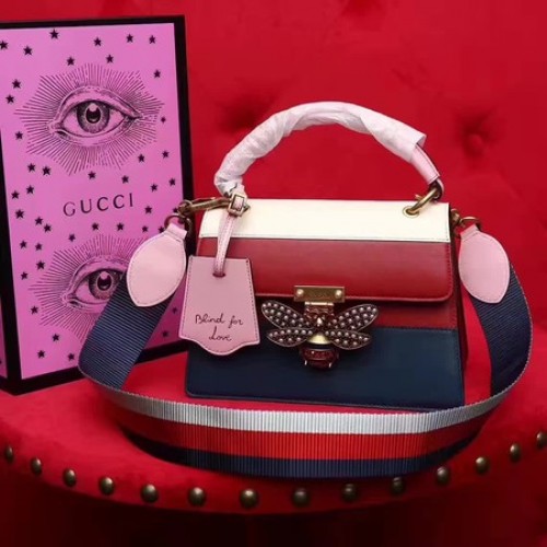 Bolso con asa superior de cuero Gucci Queen Margaret 476541 rojo, blanco y azul