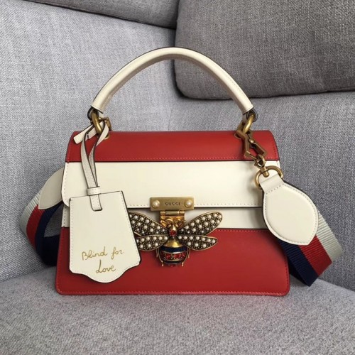 Gucci Queen Margaret bolso pequeño con asa superior 476541 rojo y blanco