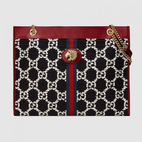 Gucci Rajah GG tweed bolso de compras grande 537219 negro