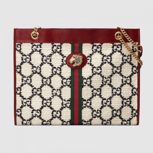 Gucci Rajah GG tweed bolso de compras grande 537219 blanco