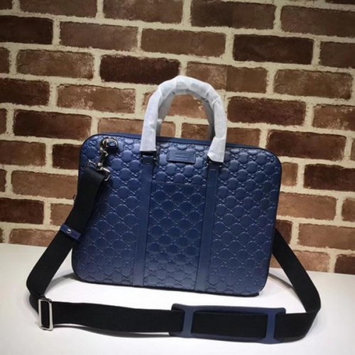 Bolsa de viaje de cuero Gucci Signature 451169 Azul