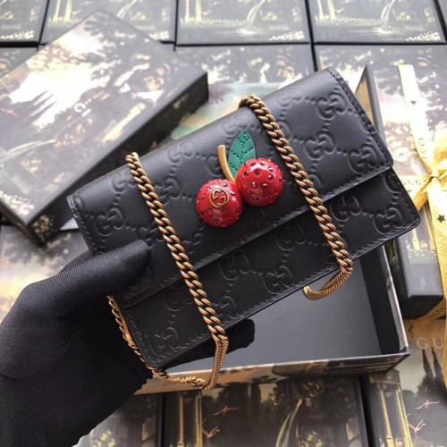 Gucci Signature mini bolso con cerezas 481291 Negro