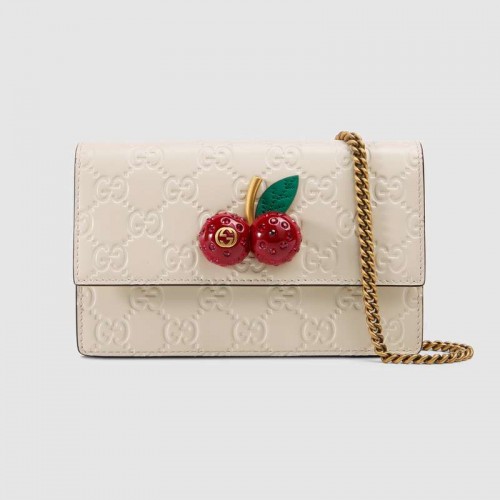 Minibolso Gucci Signature con cerezas 481291 Blanco