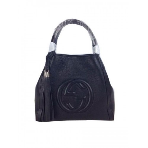 Gucci Soho Bolsos de hombro de cuero granulado 336751 Negro