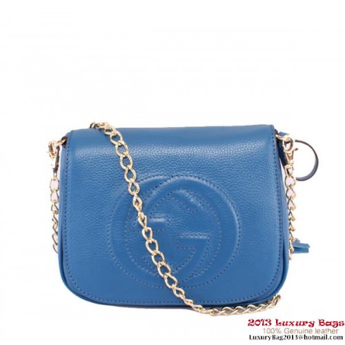 Bolso de hombro con cadena de cuero Gucci Soho 323190 Azul