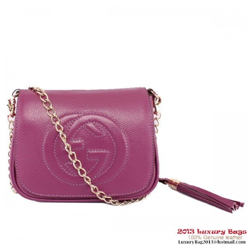 Bolso de hombro con cadena de cuero Gucci Soho 323190 Púrpura claro