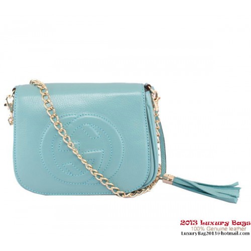 Bolso de hombro con cadena de cuero Gucci Soho 323190 RoyalBlue