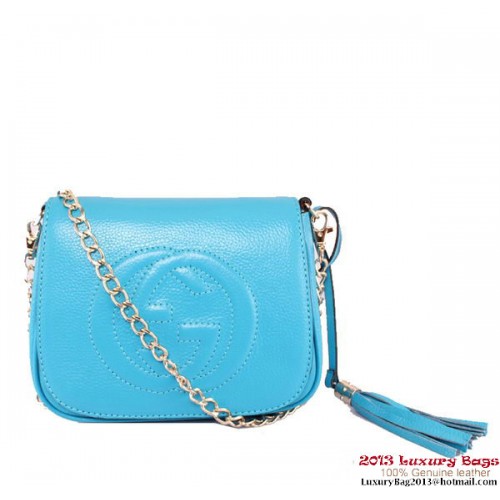Bolso de hombro con cadena de cuero Gucci Soho 323190 SkyBlue
