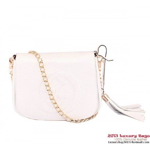 Bolso de hombro con cadena de cuero Gucci Soho 323190 Blanco