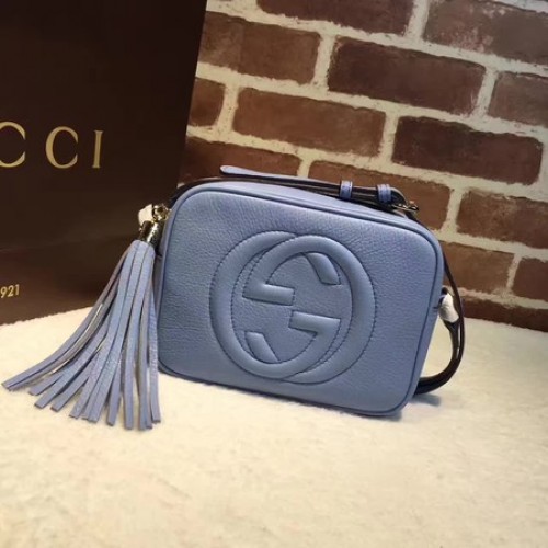 Gucci Soho Bolso disco de cuero metalizado 308364 Azul