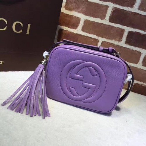 Gucci Soho Bolso disco de cuero metalizado 308364 Púrpura