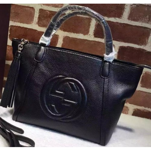 Gucci Soho Bolsos de asa superior de cuero original 369176 Negro