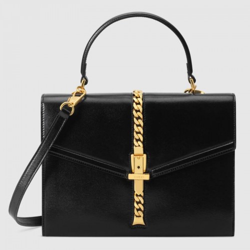 Gucci Sylvie 1969 bolso pequeño con asa superior 602781 negro