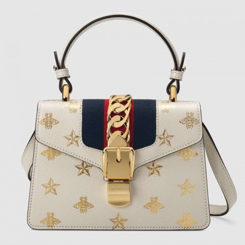 Gucci Sylvie Bee Star mini bolso de cuero 470270 blanco
