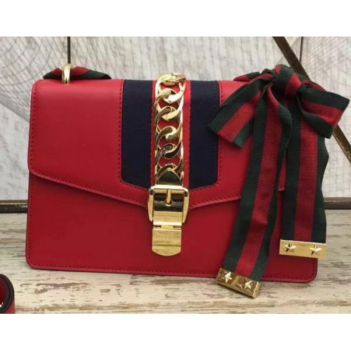 Gucci Sylvie Cuero Cadena Bolsa 431667 Rojo