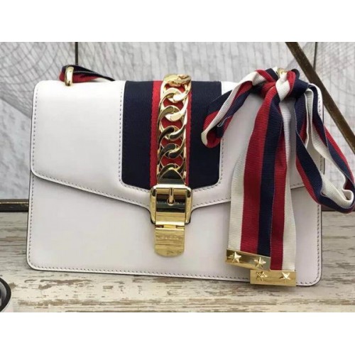 Gucci Sylvie Cuero Cadena Bolsa 431667 Blanco Gucci Sylvie Cuero Cadena Bolsa 431667 Blanco