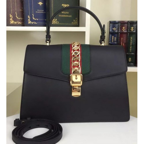 Gucci Sylvie Bolso de hombro de cuero 421665 Negro