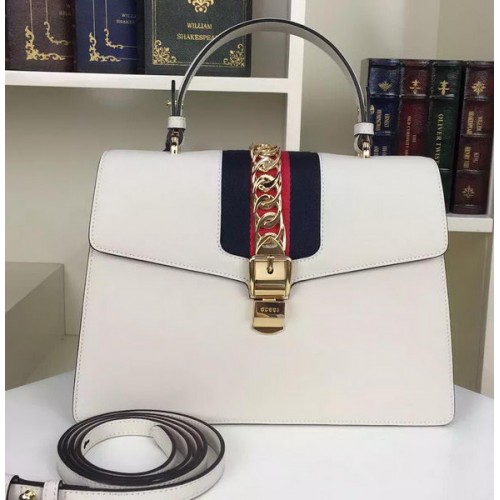 Gucci Sylvie Bolso de hombro de cuero 421665 Blanco