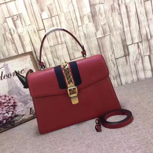 Bolso Gucci Sylvie De Cuero Con Asa Superior 431665 Rojo