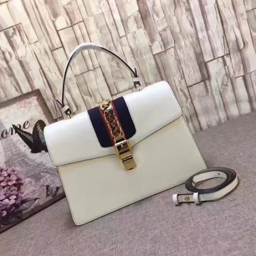 Bolso Gucci Sylvie De Cuero Con Asa Superior 431665 Blanco