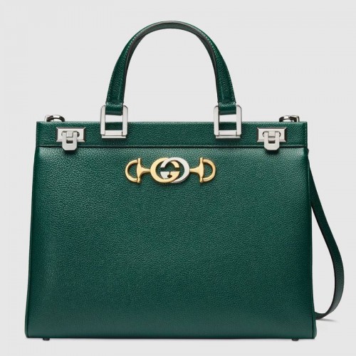 Gucci Zumi bolso mediano de cuero granulado con asa superior 564714 Verde oscuro