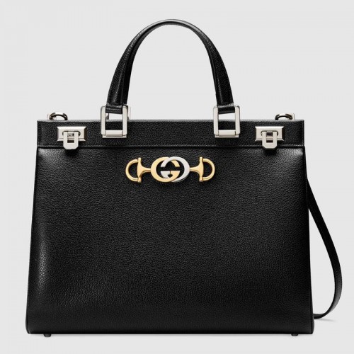 Gucci Zumi bolso mediano de cuero granulado con asa superior 564714 negro