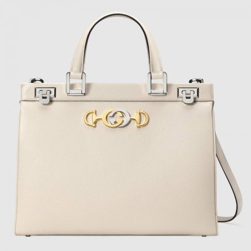 Gucci Zumi bolso mediano de cuero granulado con asa superior 564714 blanco