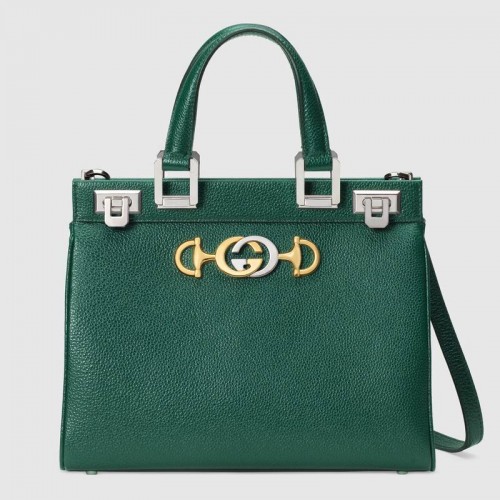 Gucci Zumi bolso pequeño con asa superior de cuero granulado 569712 Verde oscuro