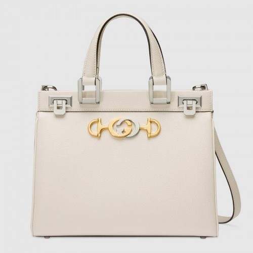 Gucci Zumi bolso pequeño con asa superior de cuero granulado 569712 Blanco