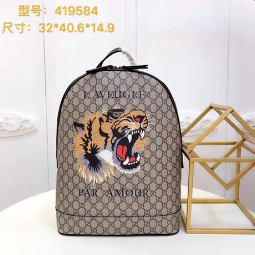 Gucci Angry Cat Print GG Supreme Mochila 419584 Marrón