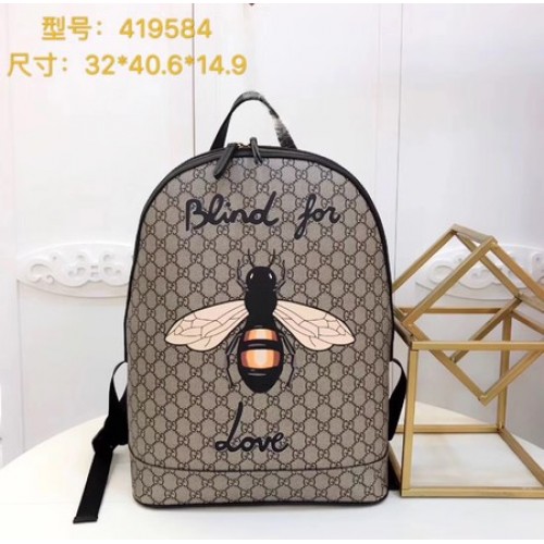 Gucci Bee Print GG Supreme Mochila 419584 Marrón