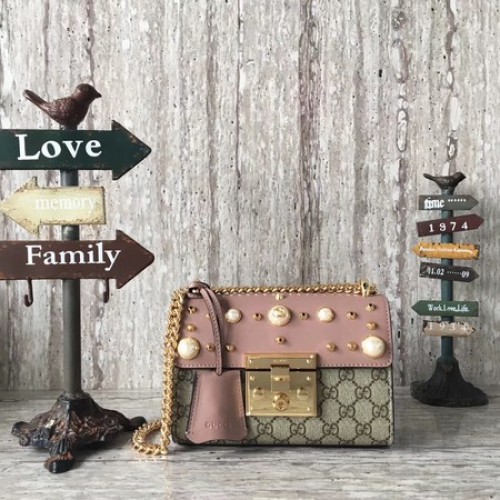 Gucci Padlock Bolso pequeño con tachuelas GG 432182 Rosa