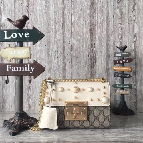 Gucci Padlock Small GG Bolso de hombro con tachuelas 432182 Blanco