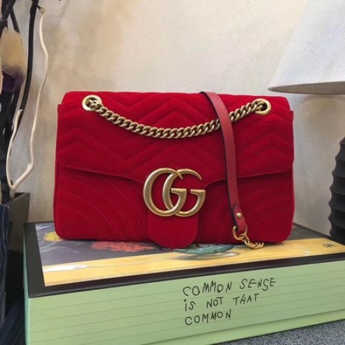 Gucci GG Marmont Bolso de hombro mediano de terciopelo 443496 Rojo