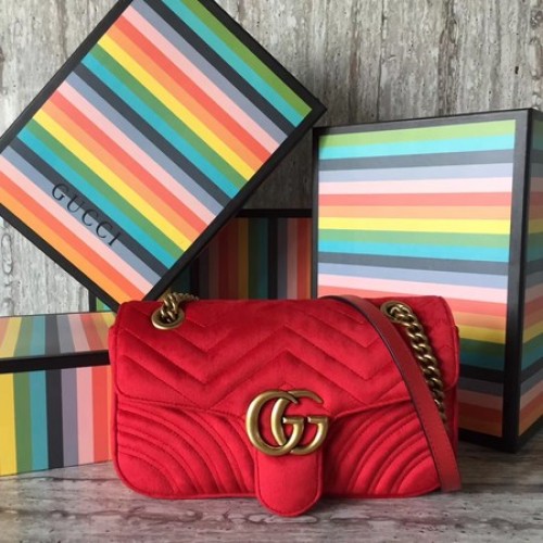 Gucci GG Marmont Pequeño Chevron Bolso De Hombro 443497 Rojo