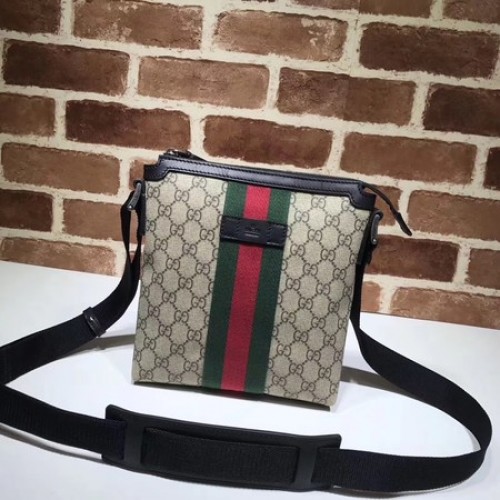 Gucci Web GG Supreme Flat Messenger Bag 471454 Albaricoque