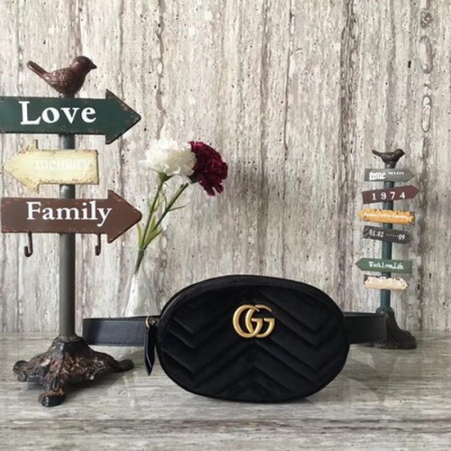 Gucci GG Marmont Terciopelo Cinturón Bolsa 476434 Negro