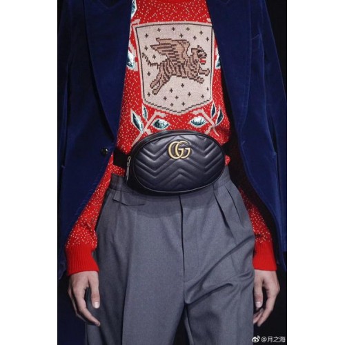 Gucci GG Marmont Bolso de cinturón de cuero 476434 Negro