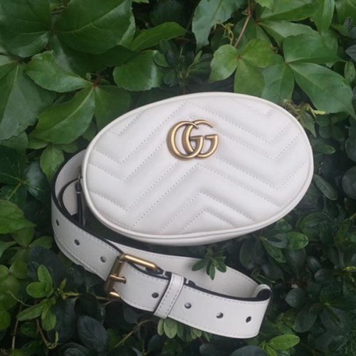 Gucci GG Marmont Bolso de cinturón de cuero 476434 Blanco