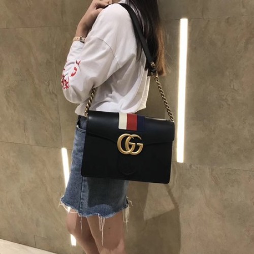Gucci GG Marmont Bolso de hombro de cuero 476468 Negro