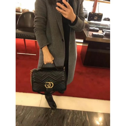 Gucci GG Marmont Bolso pequeño con asa superior 498110 Negro