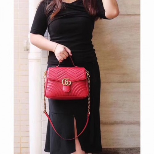Gucci GG Marmont Bolso pequeño con asa superior 498110 Rojo
