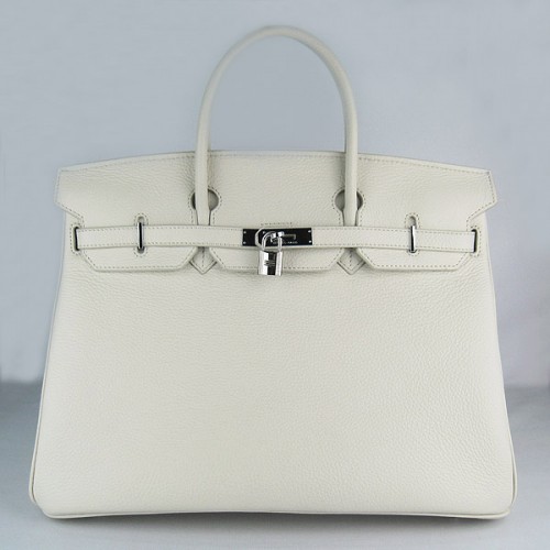 Hermes Birkin 40CM Togo Bolsa Beige 6099 Plata