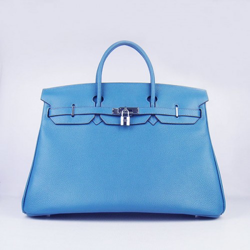 Hermes Birkin 6099 40CM Togo Bolsa Azul Plata candado