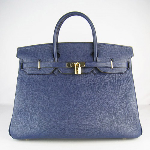 Hermes Birkin 40CM Togo Bolsa Azul Oscuro 6099 Oro