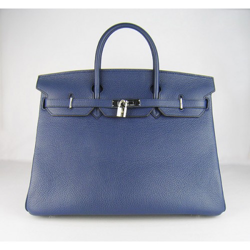 Hermes Birkin 40CM Togo Bolsa Azul Oscuro 6099 Plata