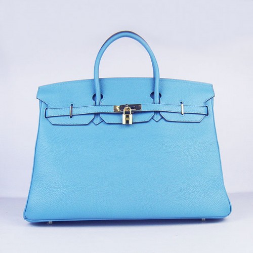 Hermes Birkin 40CM Togo Bolsa Azul Claro 6099 Oro
